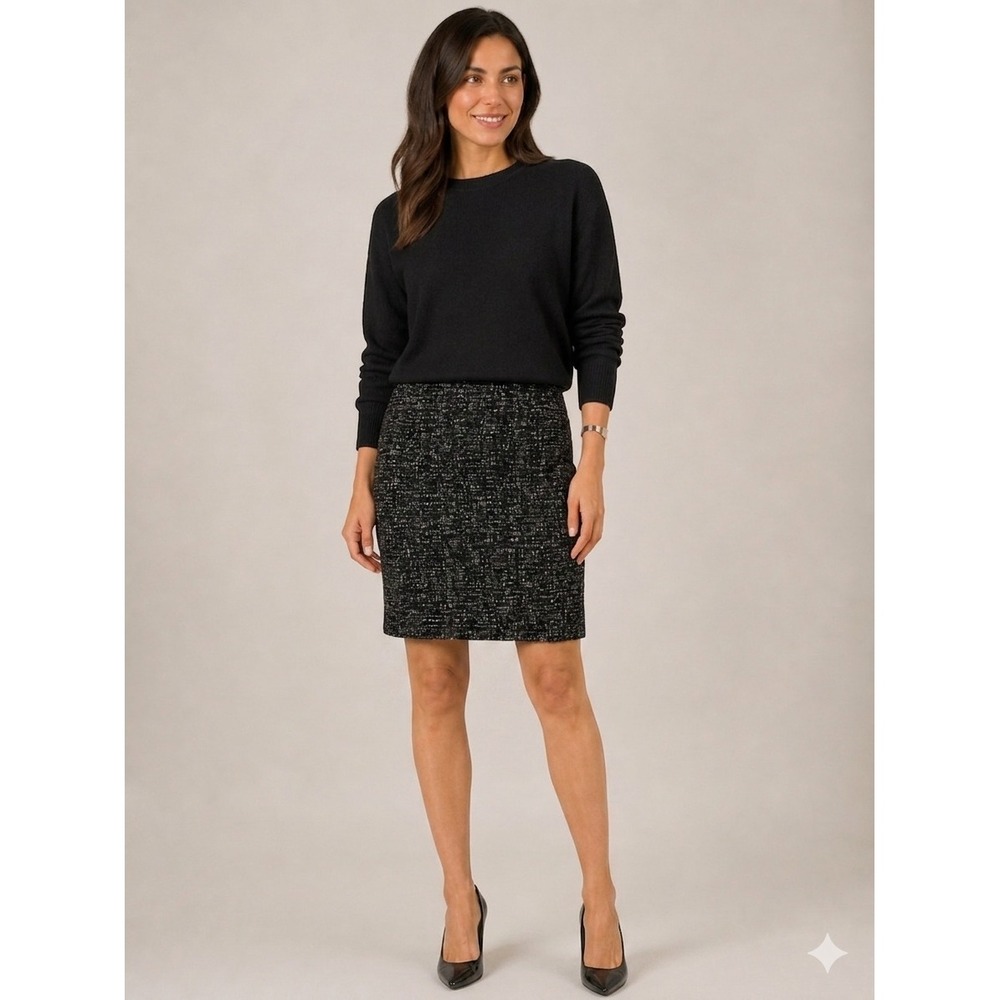 Peter Cohen‎ Pencil Skirt Women S Black White Textured Wool Blend Knee Length